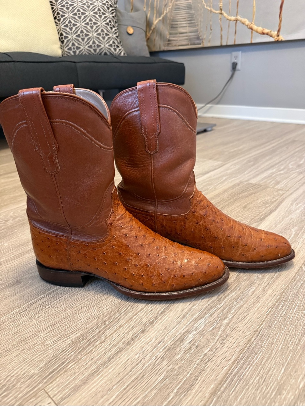 Tecovas Men's Tan Brown Ostrich-Style Western Boots